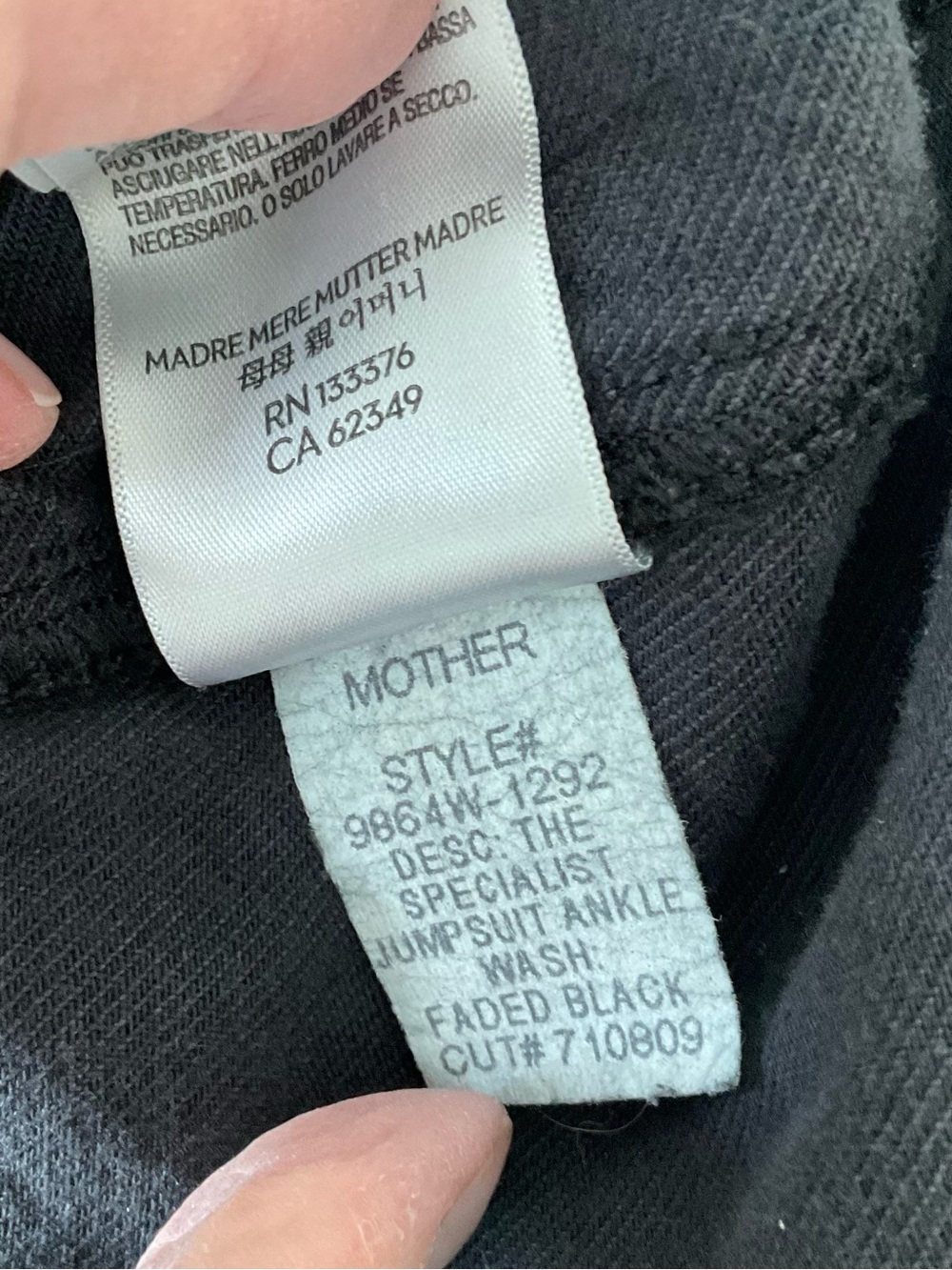 MOTHER The Specialist Faded Black Utility Jumpsuit Small Zip Front Cargo - Picture 9 of 10